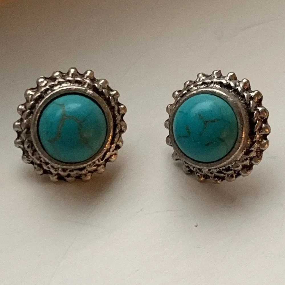 Men’s Western Turquoise Stud Earrings Southwest Indian Style Boho Ethnic Tribal